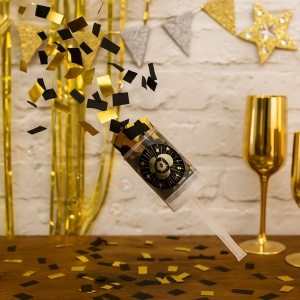 Tun Confetti Push Pop Negru-Auriu – Efect Exploziv de Sclipici pentru Petreceri Glam 