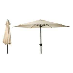 Umbrelă de grădină crem Ø300 cm, cu sistem de deschidere prin manivelă, structură metalică rezistentă