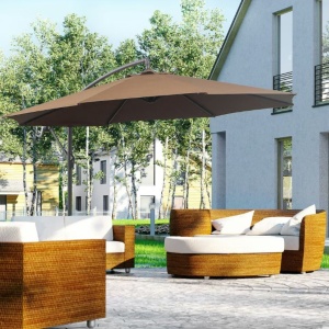 Umbrelă de gradină, Jumi, material textil maro, 250x300 cm, cu bază metalică