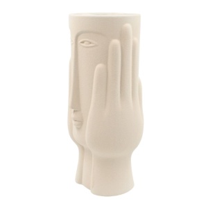 Vază decorativă, din porțelan, alb prăfuit – design artistic cu față stilizată și finisaj mat, 23x11x10 cm, Arti Casa