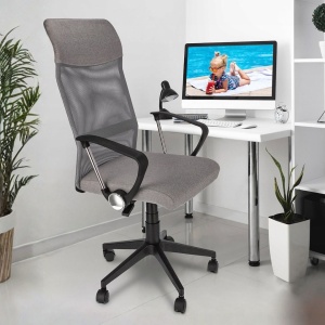 ZOOM ergonomic office chair, swivel, with armrests, breathable mesh and upholstered seat, height-adjustable, light grey/black