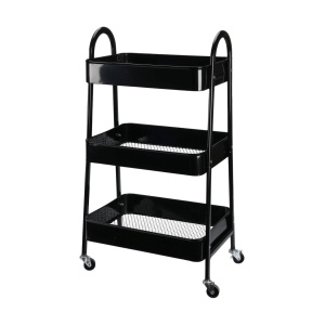 Cărucior de depozitare cu 3 rafturi din metal negru – mobil, organizare bucătărie & baie, 44x32x80 cm