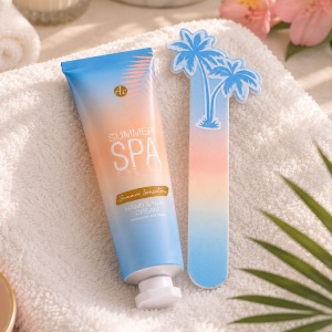 Accentra SUMMER SPA hand care set in turquoise gift packaging, featuring 30 ml hand and nail cream and a nail file.