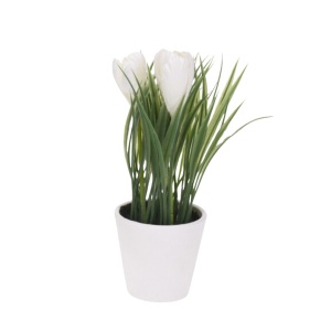 Plantă artificială cu Brândușe decorative 21 cm în ghiveci alb – decor interior modern