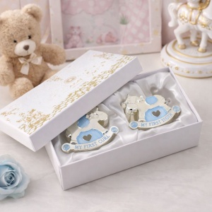 AZAY Baby Boy Gift Set – First Lock of Hair and First Tooth, Blue Design, Gift Box Included