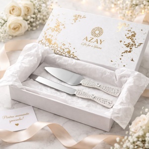 AZAY Crystal-Adorned Wedding Cake Set – 32 cm knife and 26 cm server, elegant cake serving set, wedding accessories, premium gift for women