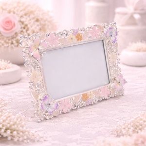 Ramă Foto AZAY cu Flori și Fluturi, 15x10 cm, Ramă Foto Decorativă cu Cristale, Cadou Elegant Femei, Cutie Cadou Inclusă