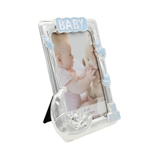 Ramă Foto BABY AZAY Albastră cu Elemente Decorative, 10x15 cm, Ramă Foto Băieți, Cadou Botez / Nou-Născut, Cutie Cadou Inclusă