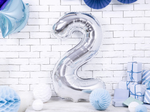 Balon cifra 2, argintiu, 35 cm