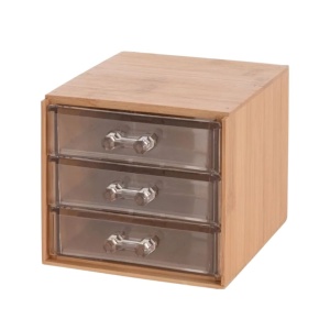 Cutie din bambus pentru bijuterii și cosmetice, organizator cu 3 sertare transparente, 15.2x12.2x10.3 cm
