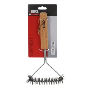 Perie pentru curățarea grătarului, formă triunghiulară, peri metalici rezistenți, mâner din lemn, BBQ