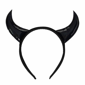Bentiță de Halloween, cu coarne negre, lucioase, pentru ținute de vrăjitoare sau diavoliță