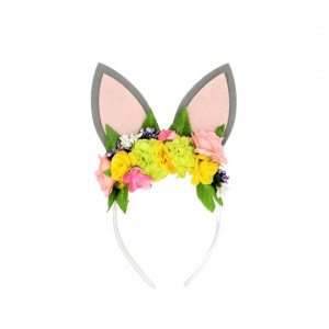 Bentiță de păr, albă cu urechiușe și floricele, Zooky 