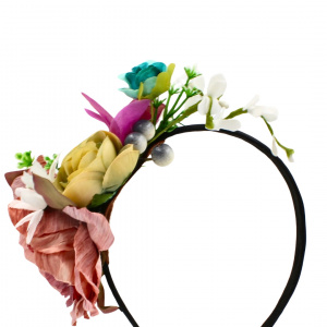 Coroniță de păr, cu flori multicolore, Zooky, bentiță florală fete, accesorii păr elegante evenimente
