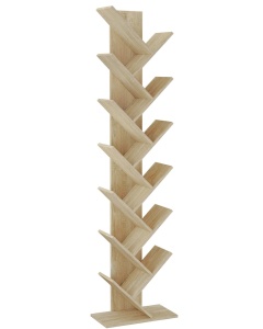 Bibliotecă verticală JUMI, 222x50x24 cm, MDF stejar, tip arbore pentru cărți și decorațiuni