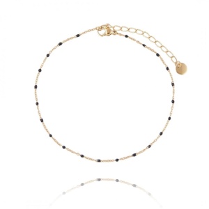 Brățară pentru gleznă cu mărgele negre, din oțel chirurgical placat cu aur 14K, Ecarla, BST1491CZ