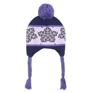 Căciulă pentru copii, Frozen, model Elsa, cu pompon și urechi, mov