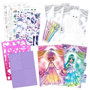 Caiet de schițe creative, Astral Ball, Nebulous Stars - 300 stickere, 90 șabloane, 6 cerioane colorate