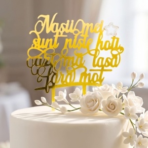 Cake Topper pentru tort cu mesaj Nașii mei sunt niște hoți, azi mă lasă fără moț