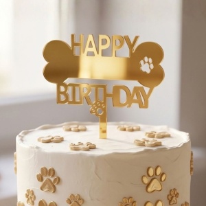 Cake Topper pentru tort Happy Birthday, cu os auriu