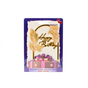Cake Topper tort Happy Birthday frunze aurii - Img 2