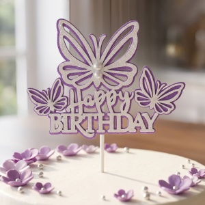 Cake Topper tort model fluturași mov-argintiu