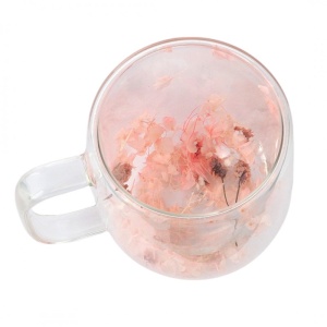 Cană cu flori uscate, pereți dubli, sticlă borosilicată, hortensie, 400 ml