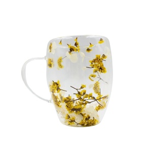 Cană cu flori uscate statice yellow, pereți dubli, sticlă borosilicată, 350 ml, SZK103