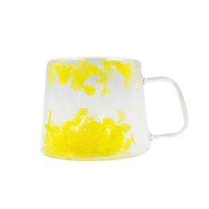 Cană cu hortensii galbene, pereți dubli, sticlă borosilicată, 180 ml, SZK155