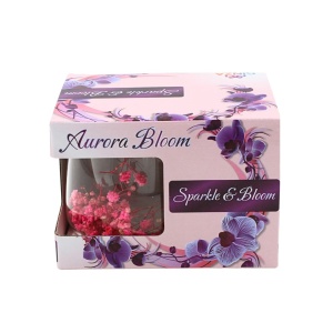 Cană cu inserție de flori uscate roz, floarea miresei, pereți dubli, sticlă borosilicată, 200 ml, Aurora Bloom
