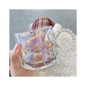 Cană din sticlă, pentru cafea. 7.5 cm, 260 ml, design iridescent, SZK55