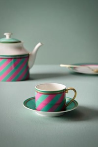 Cană espresso cu farfurioară, Pip Studio, 220 ml, colecția Pip Chique, Stripes Pink-Green