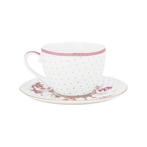 Cană espresso cu farfurioară, Pip Studio, Dots Gold Pink, 280 ml, colecția Jolie