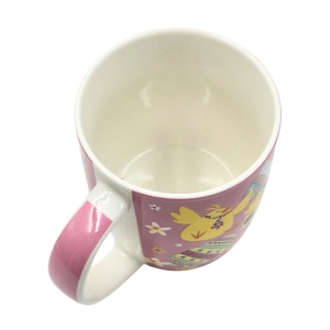 Cană pentru copii, culoarea roz, design tematic cu motive pascale, 370 ml