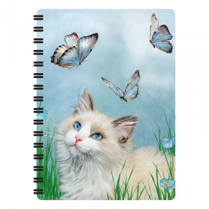 Carnețel zoo cu spirală 3D "LiveLife - Ragdoll and butterflies"