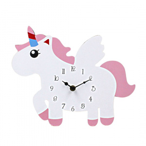 Ceas de perete pentru camera copilului, 25x30 cm, model cu unicorn alb