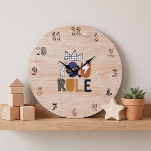 Ceas de perete pentru camera copilului, 33 cm, mdf, model You Rule
