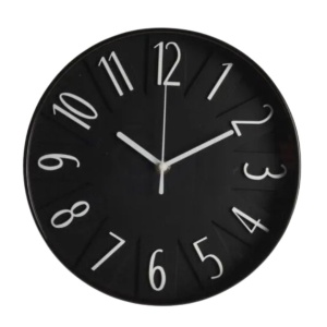 Ceas decorativ de perete, negru cu cifre albe, 24.8 cm, design modern