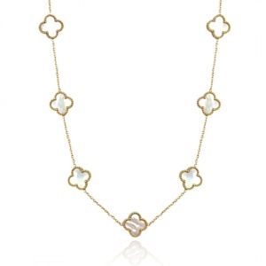 Colier elegant cu trifoi sidef – Oțel inoxidabil placat cu aur 14K, Ecarla, NST2176