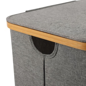 Coș de rufe pliabil 60L Jumi, gri natural, bambus și poliester, 40x33x45 cm