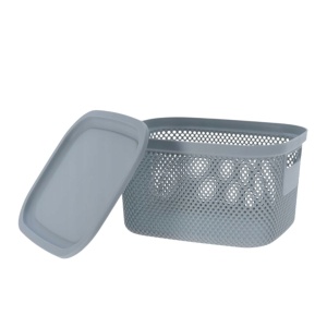 Coș depozitare cu capac, 6 L, din plastic perforat, Storage Solutions, gri deschis