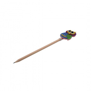 Creion figurină Bufniță albastră aripi verzi 22cm