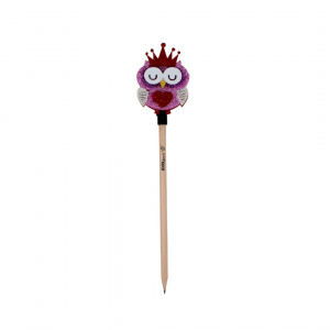 Creion figurină Bufniță roz coroană roșie 25cm
