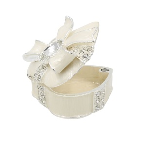 Cutie Bijuterii 5x5 cm în Formă de Cadou cu Fundă Elegantă și Stras AZAY – Casetă Bijuterii Premium, Cutie Inel, Cadou Femei cu Ambalaj