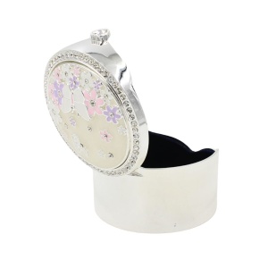 Cutie Bijuterii Rotundă 8 cm cu Fluture și Flori Colorate AZAY – Casetă Bijuterii Elegantă, Cutie Inel, Cadou Femei Premium cu Ambalaj