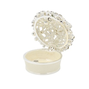Cutie Bijuterii Elegantă cu Flori și Strasuri, AZAY – Casetă pentru Inel, Cutie Cadou Femei, Decor Romantic, Alb/Ivory