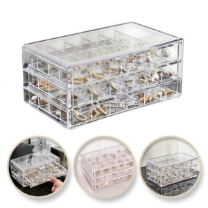 Cutie pentru bijuterii, organizator transparent – 3 sertare, 72 compartimente, Ecarla