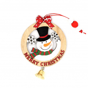 Decorațiune din lemn - Snow circle Merry Christmas roșu - Om de zăpadă