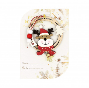Decorațiune din lemn - Snow circle XMAS - Ren cu clopoțel