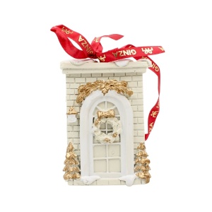Decorațiune Ginza, Regatul de Crăciun, Royal, model fereastră albă cu ghirlandă mică, 8 cm